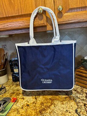 Oceania Cruises Branded Nylon Tote Bag 13 1/2" x 12" x 8" Blue wi White Trim New